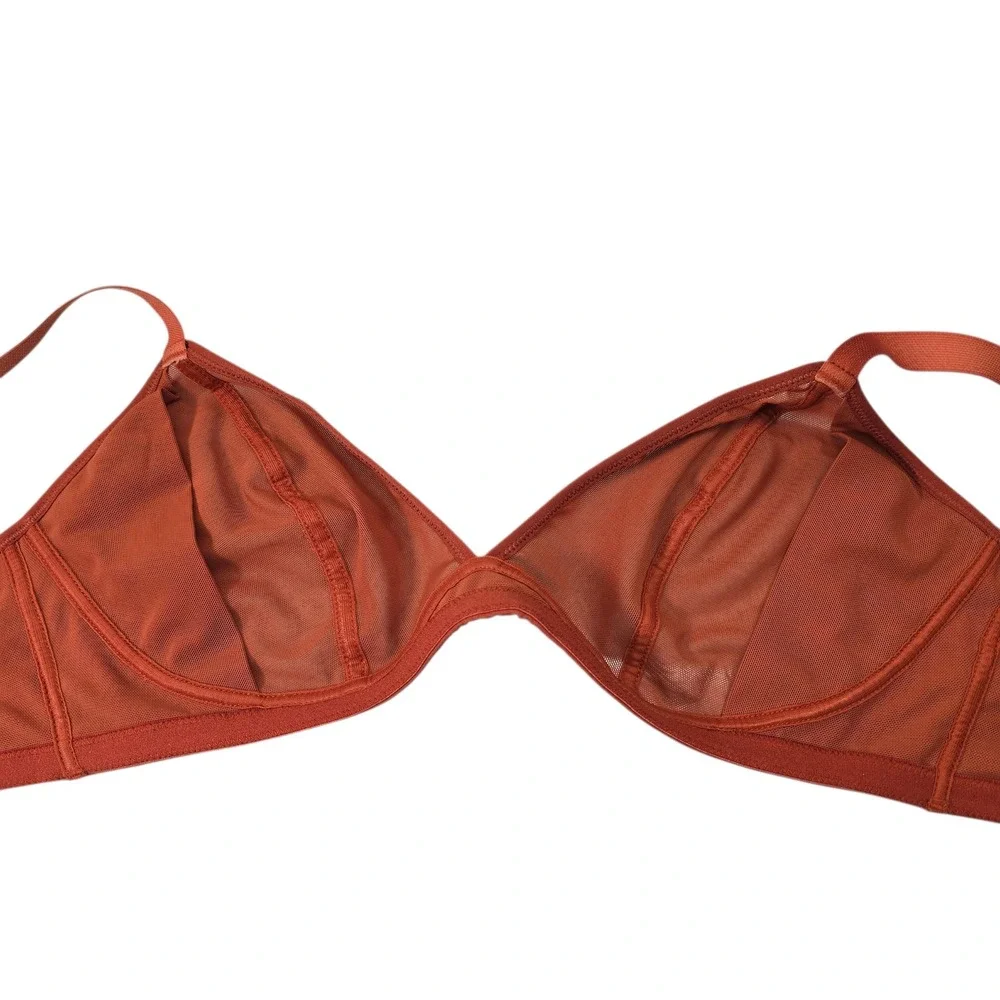 Knix Wireless Bra Rust Orange Mesh Triangle Cups Adjustable Straps XL‎